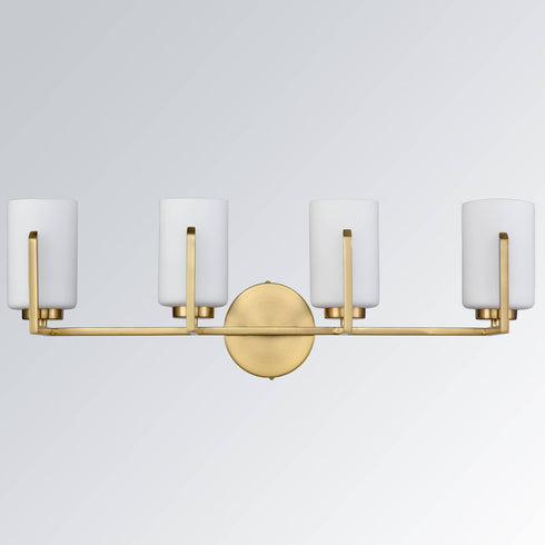 Modern 4-Light Gold Vanity Light Bathroom with Opal Cylinders