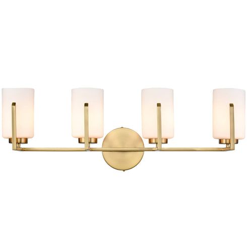 Modern 4-Light Gold Vanity Light Bathroom with Opal Cylinders