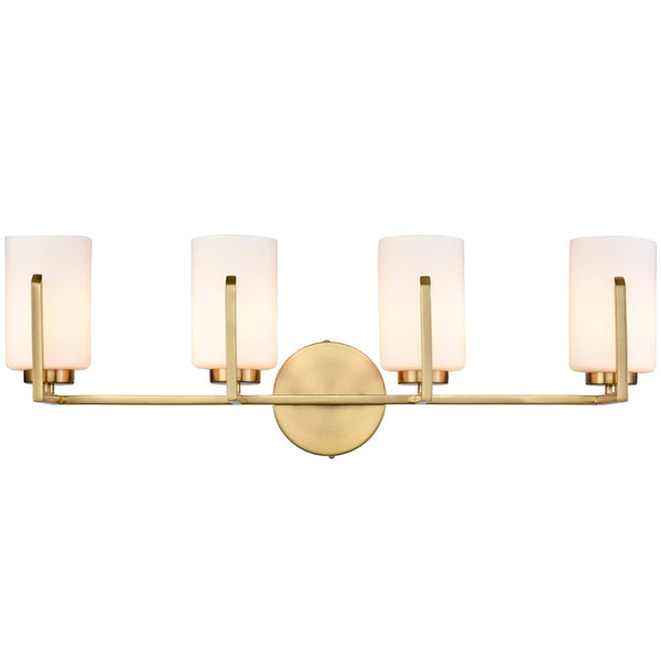 Modern 4-Light Gold Vanity Light Bathroom with Opal Cylinders