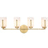 Modern 4-Light Gold Vanity Light Bathroom with Opal Cylinders