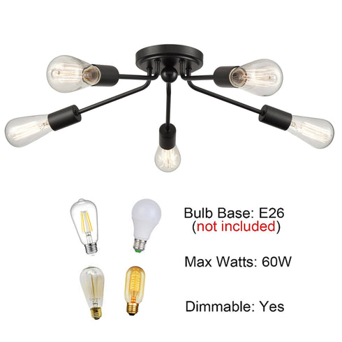 Modern 5-light Black Sputnik Flush Mount Ceiling Light for Living Room