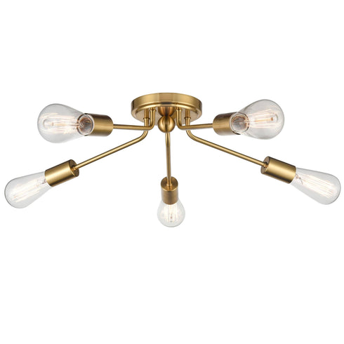 Modern 5-light Gold Sputnik Flush Mount Ceiling Light for Living Room