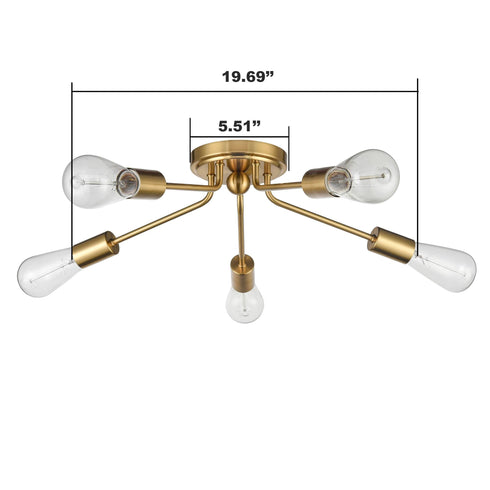 Modern 5-light Gold Sputnik Flush Mount Ceiling Light for Living Room