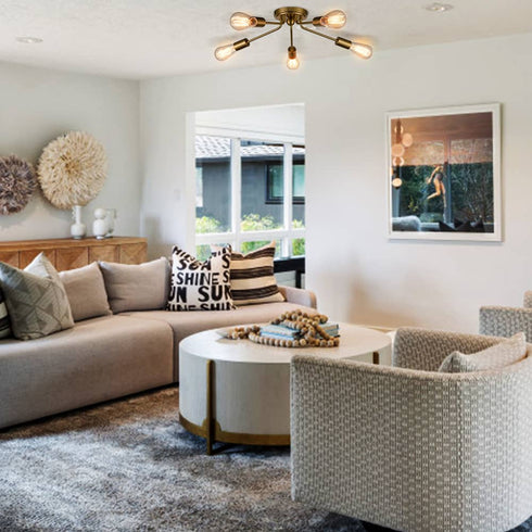 Modern 5-light Gold Sputnik Flush Mount Ceiling Light for Living Room