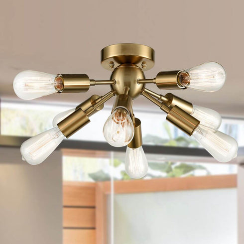 Modern 8-light Brass Sputnik Flush Mount Ceiling Light
