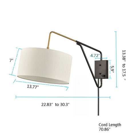 Modern Bedroom Adjustable Wall Lamp Plug-in Wall Sconce 1-Pack
