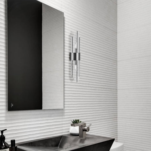 Modern Black Metal Wall Sconce with Crystal Clear Glass Rods for Bathroom Set of 2