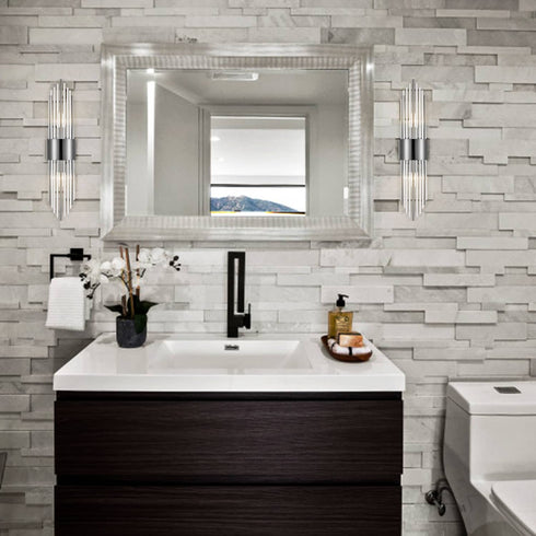 Modern Black Metal Wall Sconce with Crystal Clear Glass Rods for Bathroom Set of 2