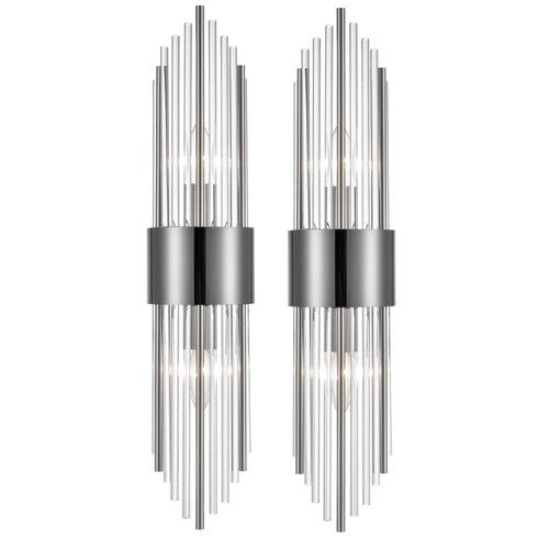 Modern Black Metal Wall Sconce with Crystal Clear Glass Rods for Bathroom Set of 2