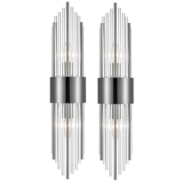 Modern Black Metal Wall Sconce with Crystal Clear Glass Rods for Bathroom Set of 2