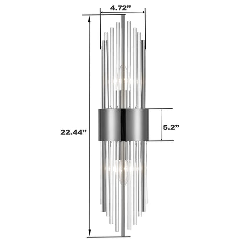 Modern Black Metal Wall Sconce with Crystal Clear Glass Rods for Bathroom Set of 2