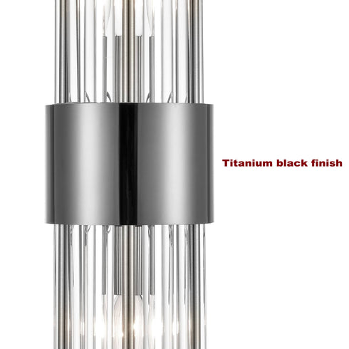 Modern Black Metal Wall Sconce with Crystal Clear Glass Rods for Bathroom Set of 2
