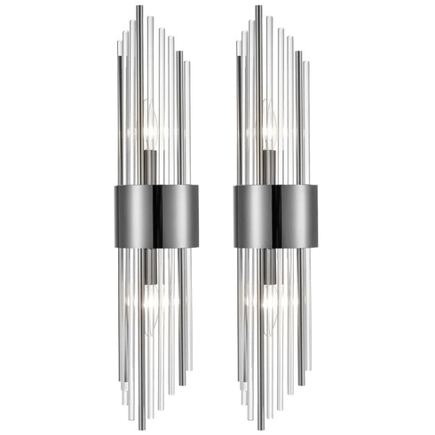 Modern Black Metal Wall Sconce with Crystal Clear Glass Rods for Bathroom Set of 2