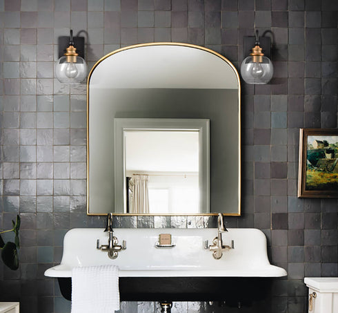 Set of 2 Modern Black Metal Wall Sconce with Globe Clear Glass Shade for Bathroom