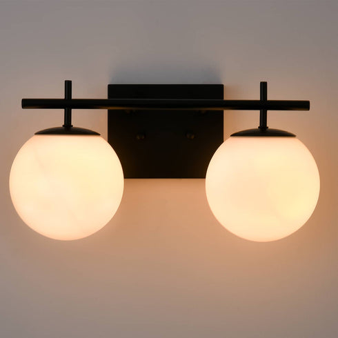 Modern Black Two Globe Vanity Light Milky Glass