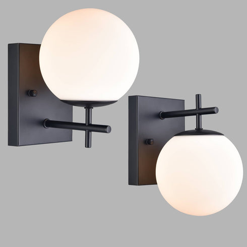 Modern Black Globe Sconce - 2 Light