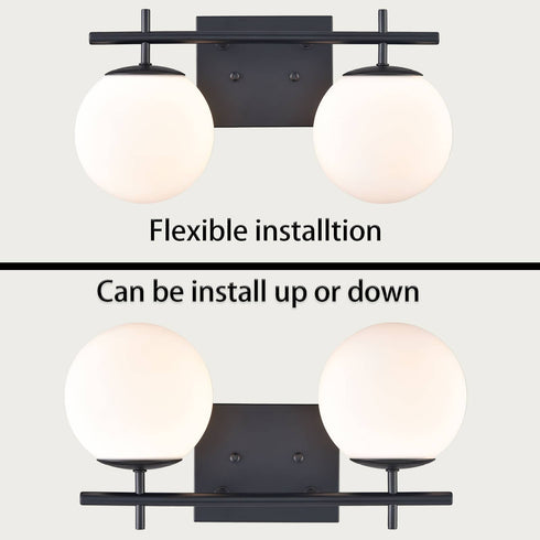 Modern Black Two Globe Vanity Light Milky Glass