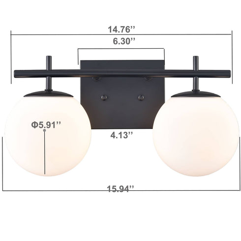 Modern Black Two Globe Vanity Light Milky Glass