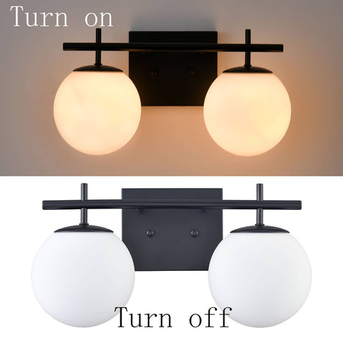 Modern Black Two Globe Vanity Light Milky Glass