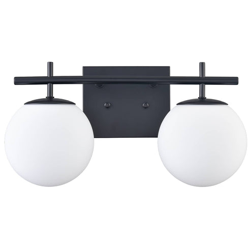 Modern Black Two Globe Vanity Light Milky Glass