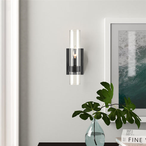 Modern Black Wall Sconce Cylinder Glass for Bathroom