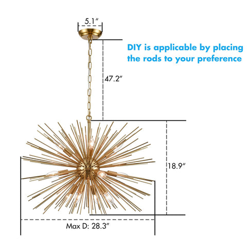 Modern Brass 12-Light Chandelier Hanging DIY Light Fixture