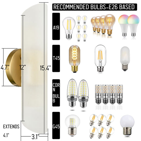 Modern Brass 2-Light Cylinder Sconce Lighting Set of 2