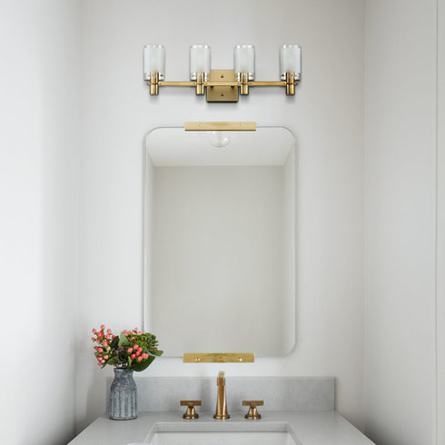 Modern Brass Bathroom Vanity Lighting with Frosted Glass - 4 Light