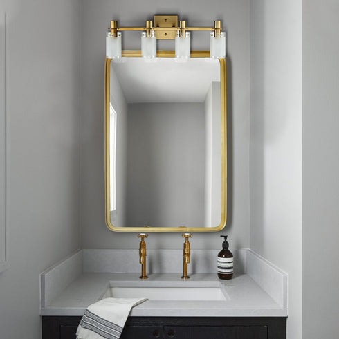 Modern Brass Bathroom Vanity Lighting with Frosted Glass - 4 Light