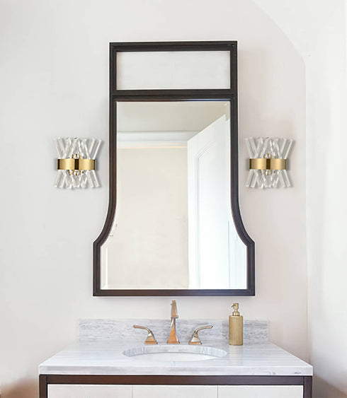 Modern Brass Crystal Wall Sconce Lighting Fixture 2 Pack