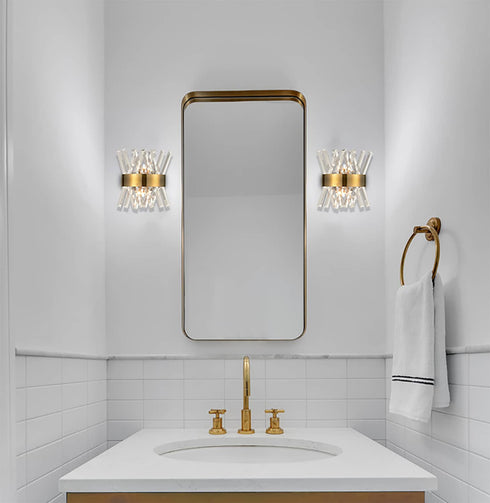 Modern Brass Crystal Wall Sconce Lighting Fixture 2 Pack