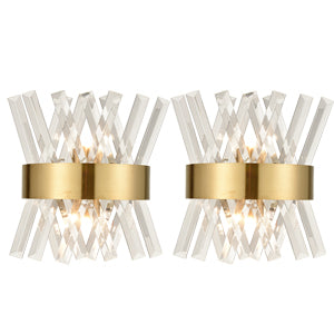 Modern Brass Crystal Wall Sconce Lighting Fixture 2 Pack