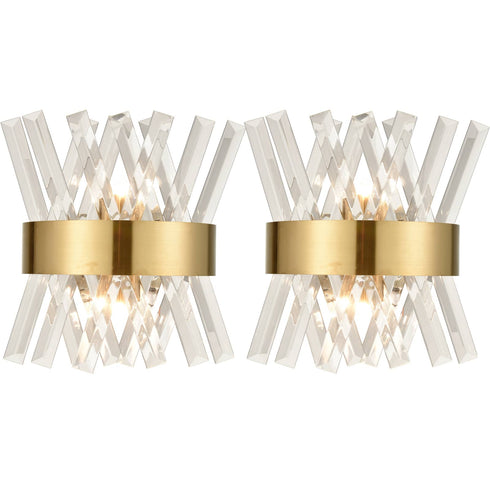 Modern Brass Crystal Wall Sconce Lighting Fixture 2 Pack