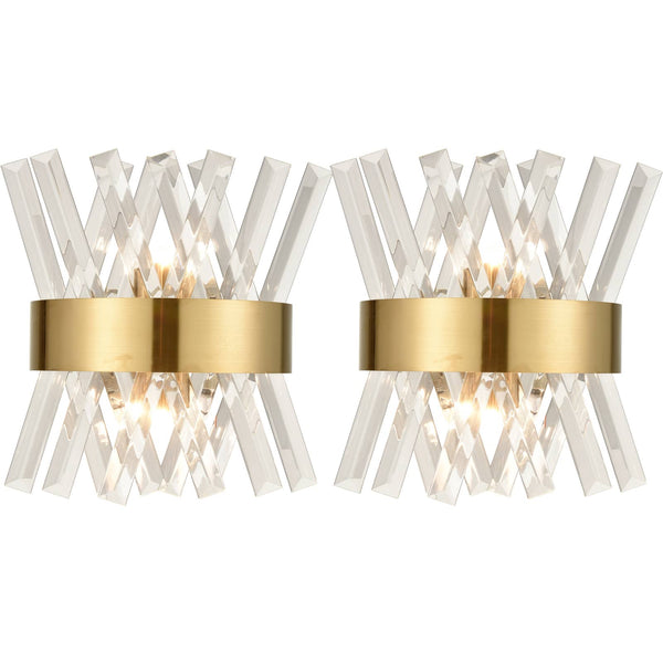 Modern Brass Crystal Wall Sconce Lighting Fixture 2 Pack