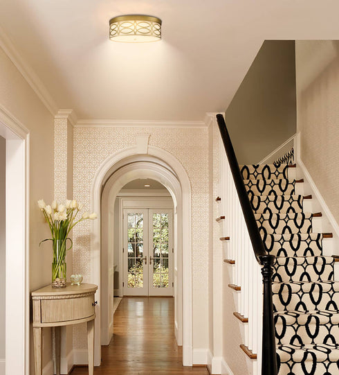 Modern Brass Dimmable LED Flush Mount Ceiling Light Black Linen Drum Shade