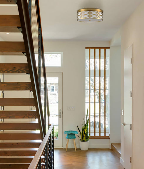 Modern Brass Dimmable LED Flush Mount Ceiling Light Black Linen Drum Shade