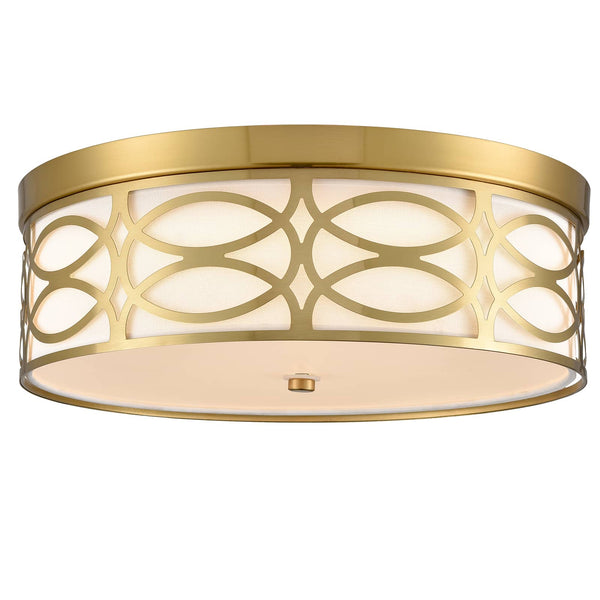 Modern Brass Dimmable LED Flush Mount Ceiling Light Black Linen Drum Shade