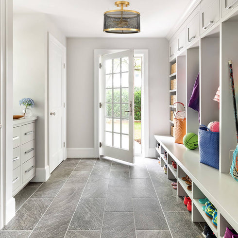 Brass Flush Mount Ceiling Light Drum Metal Shade | Claxy