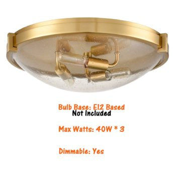 Rovigo Modern Brass Flush Mount Ceiling Light Seeded Glass Shade-3 Lights