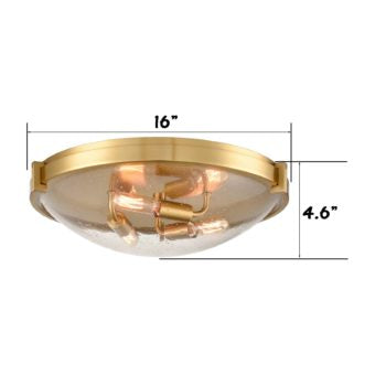 Rovigo Modern Brass Flush Mount Ceiling Light Seeded Glass Shade-3 Lights