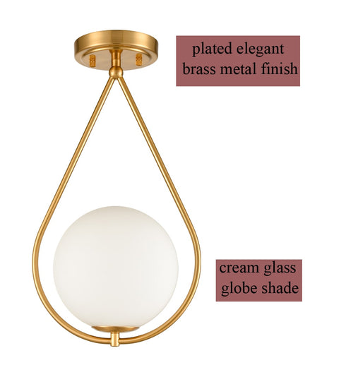 Modern Brass Flush Mount Ceiling Lights Ivory Glass Shade