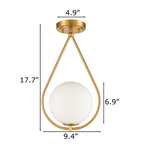 Modern Brass Flush Mount Ceiling Lights Ivory Glass Shade