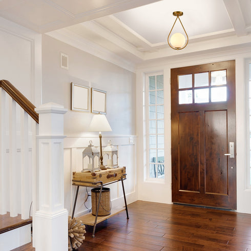 Modern Brass Flush Mount Ceiling Lights Ivory Glass Shade