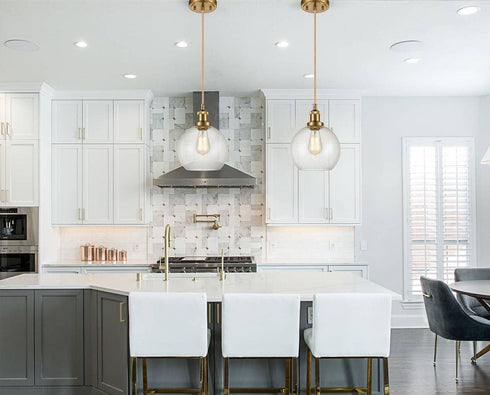 Modern Brass Globe Seeded Glass Pendant Lights Golden Finish