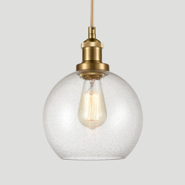 Modern Brass Globe Seeded Glass Pendant Lights Golden Finish