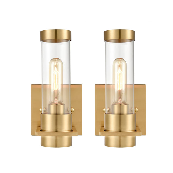 Modern Brass Gold with Cylindrical Glass Shade Wall Light Fixtures Set of 2