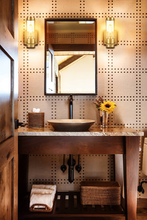 Modern Brass Gold with Cylindrical Glass Shade Wall Light Fixtures Set of 2