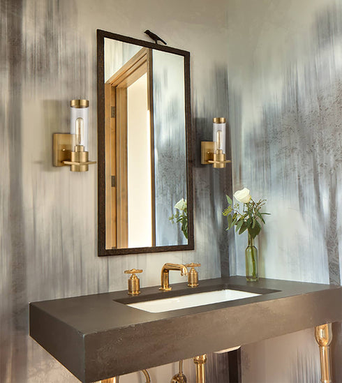 Modern Brass Gold with Cylindrical Glass Shade Wall Light Fixtures Set of 2