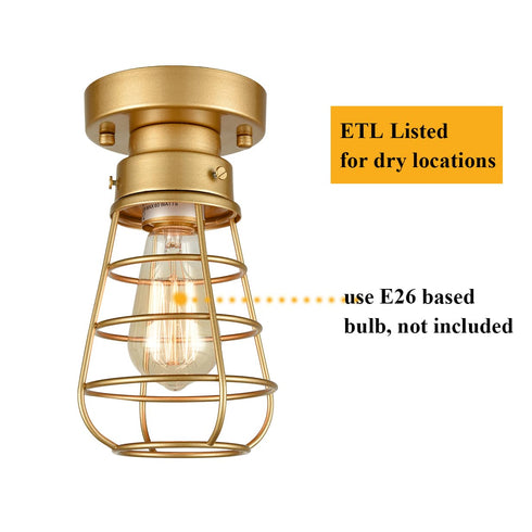 Modern Brass Mini Cage Ceiling Lights Flush Mount with Solid Metal