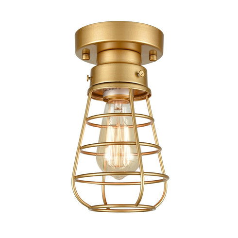 Modern Brass Mini Cage Ceiling Lights Flush Mount with Solid Metal